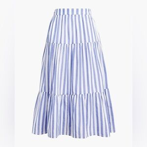 J. Crew Tiered Midi Skirt Striped Blue and White Cotton Size Small